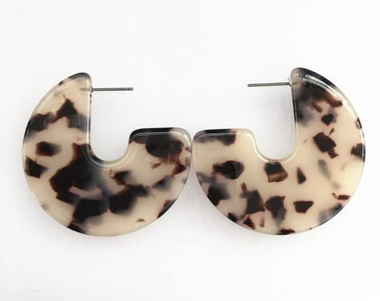 Leopard Resin Half Round Drop Earrings