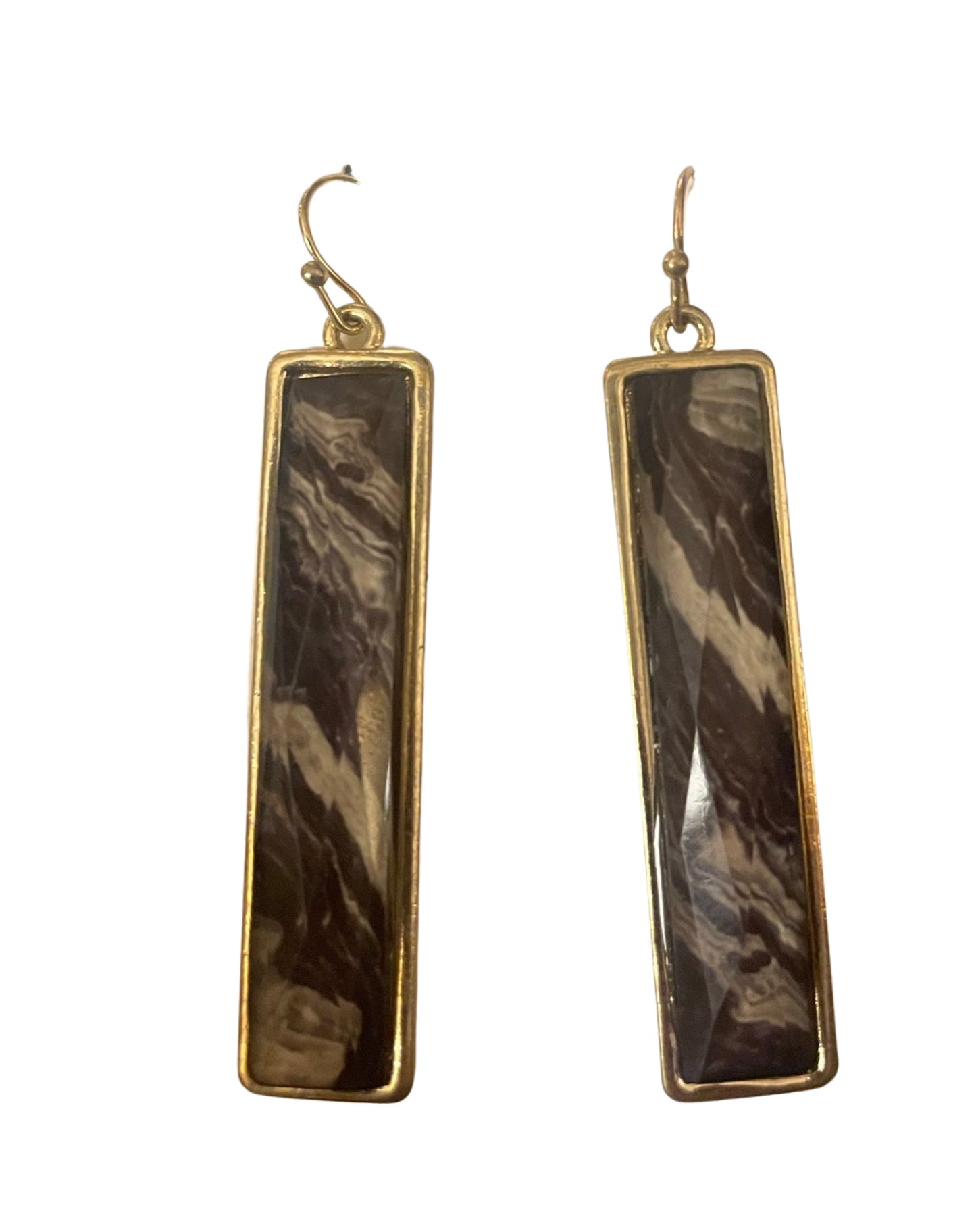 Elongated Rectangular Faceted Resin Dangle Earrings - Black & White