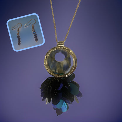 Hammered Gold Ring Pendant with Resin &amp; Sequin Tassel Necklace - Available in 2 colors