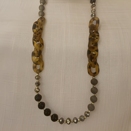 Multi beaded, round and faceted with Large leopard chain links