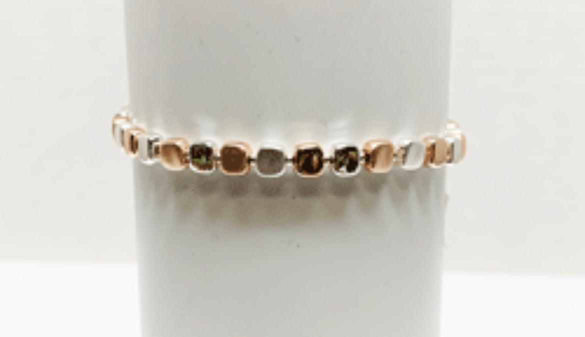 Little Cube metal stretch Bracelet - Matte &  Polished in Silver, Gold, & Rose