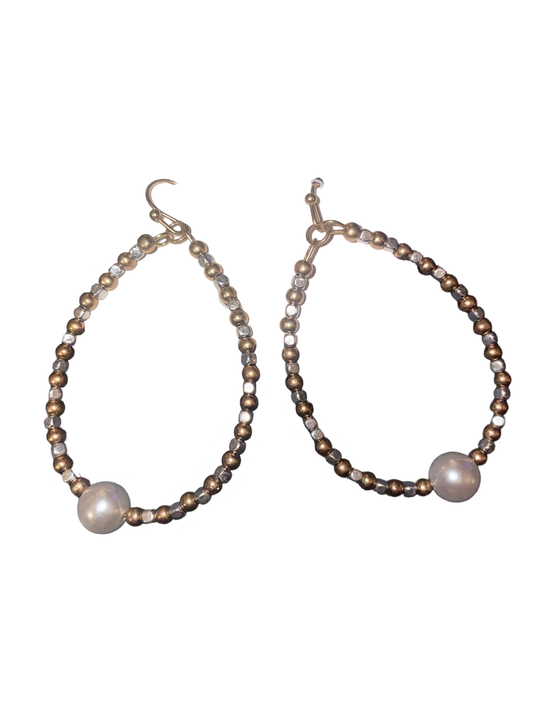 Gold & Silver Beaded Teardrop Pearl Earrings