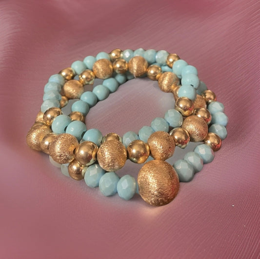 Beaded 3 piece Bracelet set - Turquoise & Gold