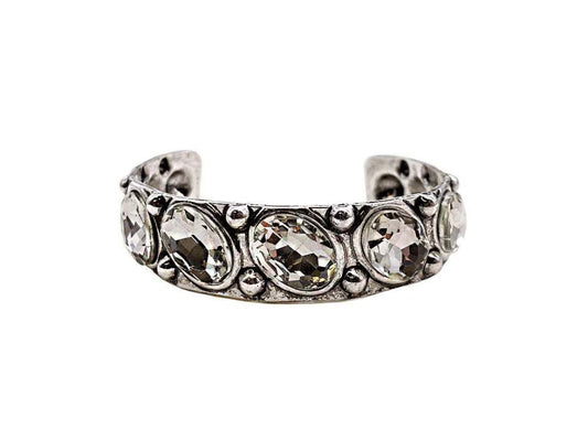 Silver Metal Cuff Bracelet with Clear Stones