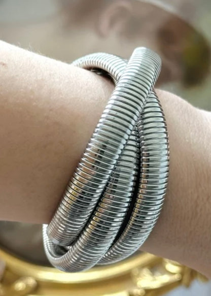 Herringbone Coiled Chain Bracelet in Silver