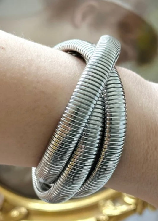 Herringbone Coiled Chain Bracelet in Silver