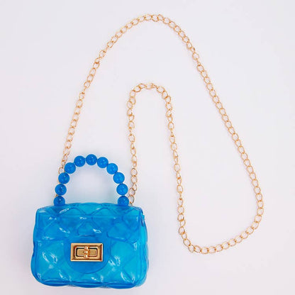 Clear Jelly Plastic Purse with Beaded Handle & Gold Chain - available in 7 colors