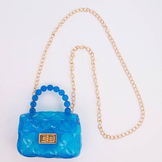 Clear Jelly Plastic Purse with Beaded Handle & Gold Chain - available in 7 colors