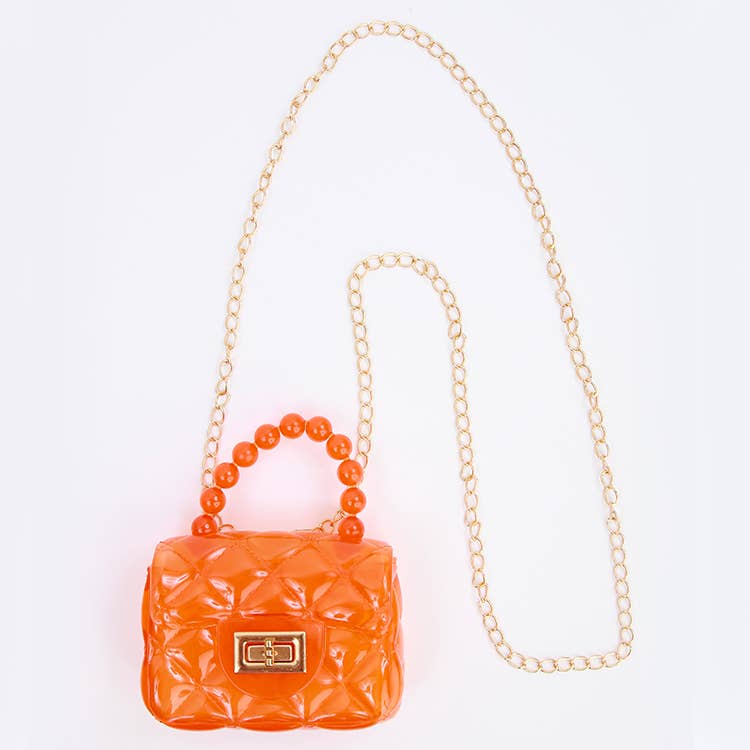 Clear Jelly Plastic Purse with Beaded Handle & Gold Chain - available in 7 colors