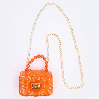 Clear Jelly Plastic Purse with Beaded Handle & Gold Chain - available in 7 colors