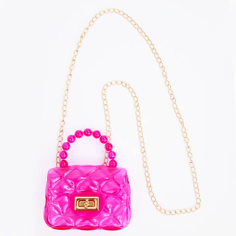 Clear Jelly Plastic Purse with Beaded Handle & Gold Chain - available in 7 colors