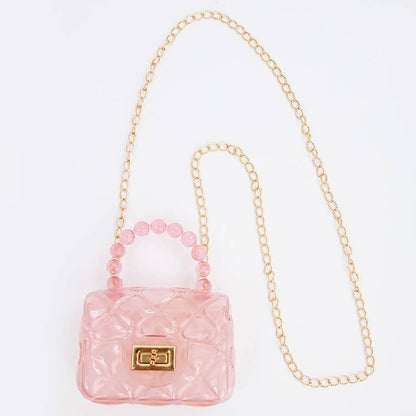 Clear Jelly Plastic Purse with Beaded Handle & Gold Chain - available in 7 colors