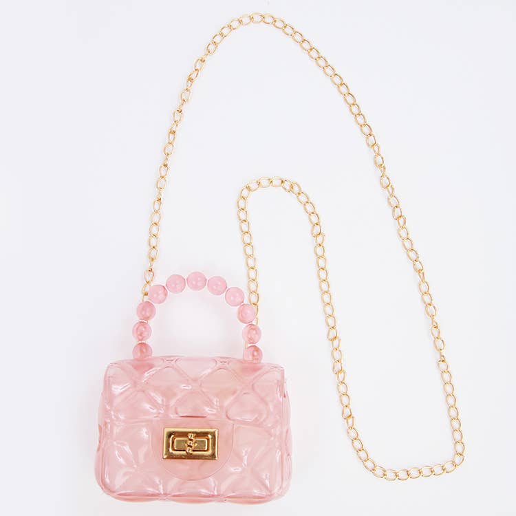 Clear Jelly Plastic Purse with Beaded Handle & Gold Chain - available in 7 colors