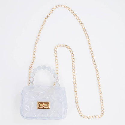Clear Jelly Plastic Purse with Beaded Handle & Gold Chain - available in 7 colors