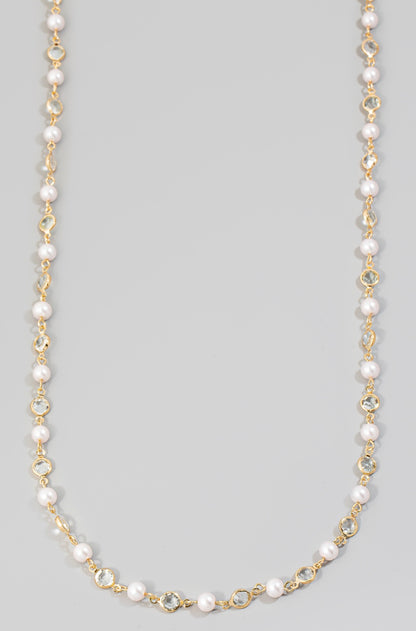 Pearl and Rhinestone Beads Long Chain Necklace