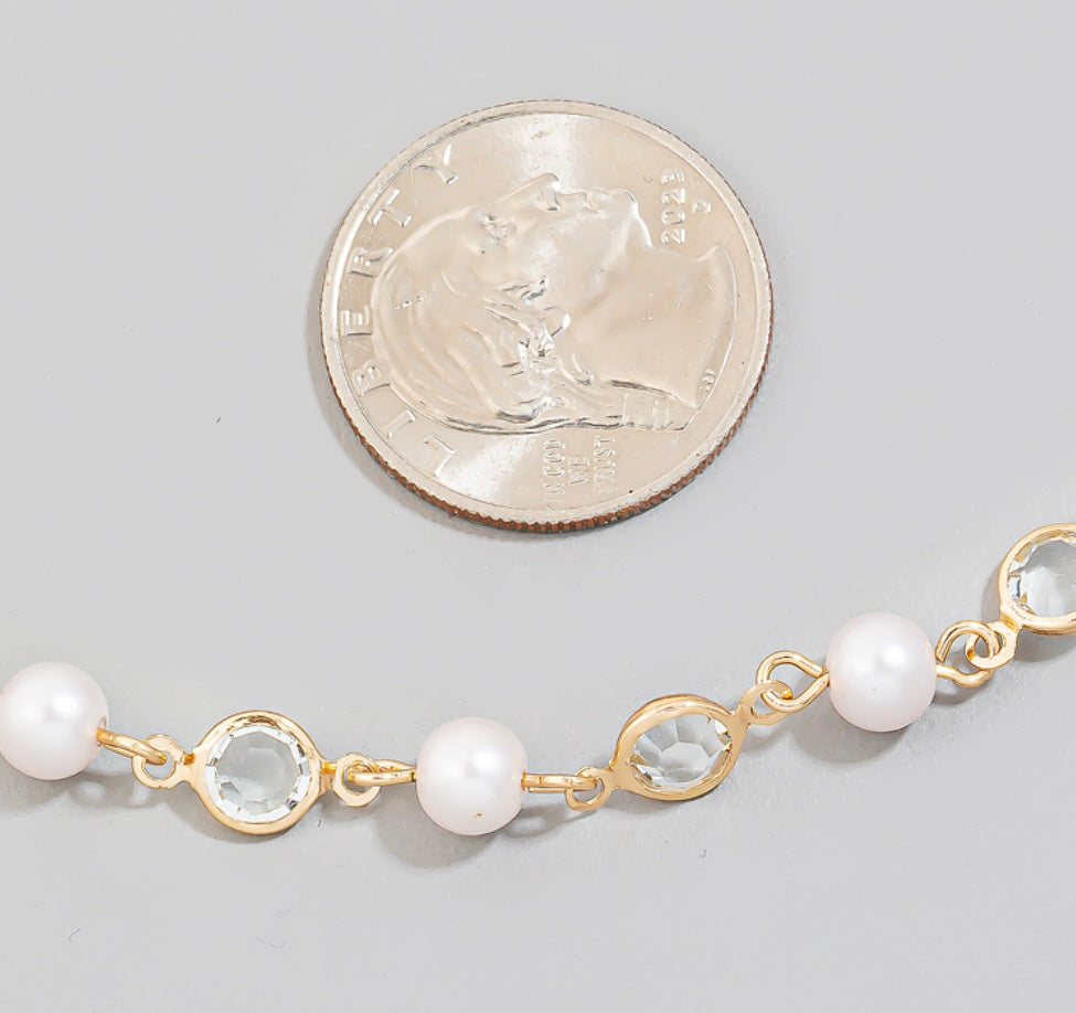 Pearl and Rhinestone Beads Long Chain Necklace