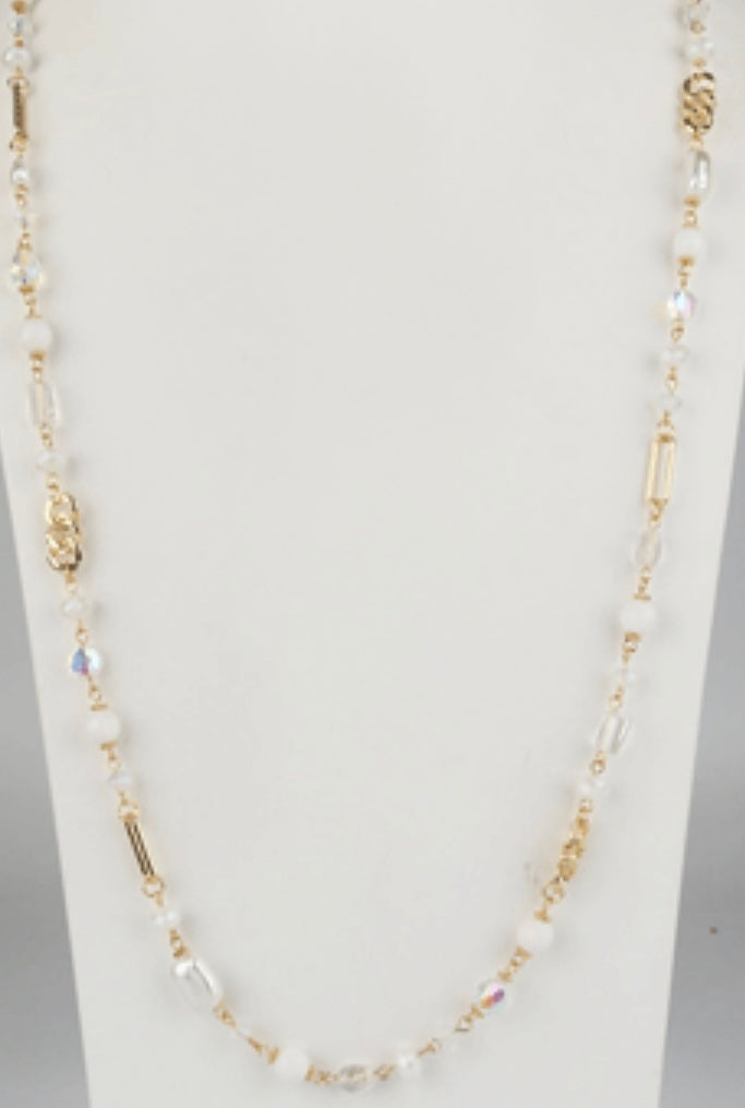 Pearl and Crystal Mixed Beads Long necklace and earring set