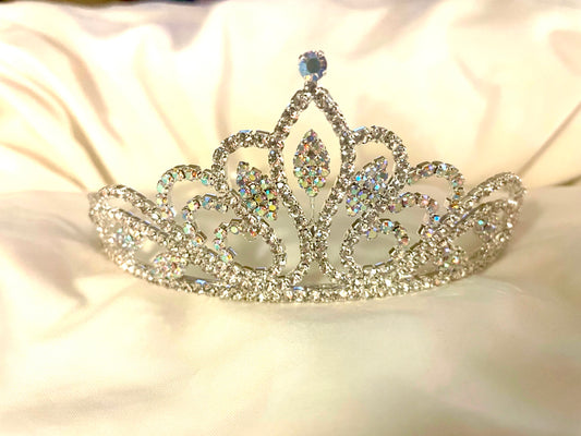 Iridescent Rhinestone Tiara with Swirls, Marquis and Hair Combs