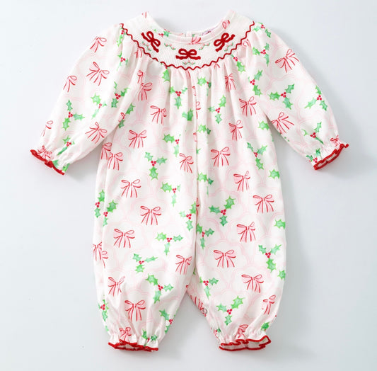 Bows & Mistletoes Smocked Baby Romper