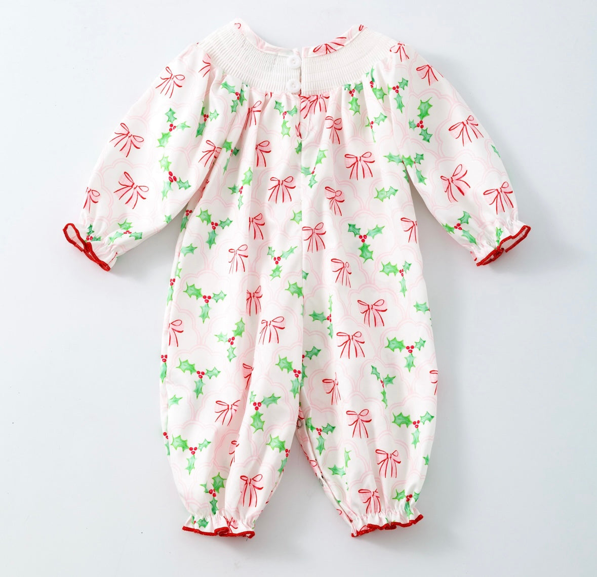 Bows & Mistletoes Smocked Baby Romper