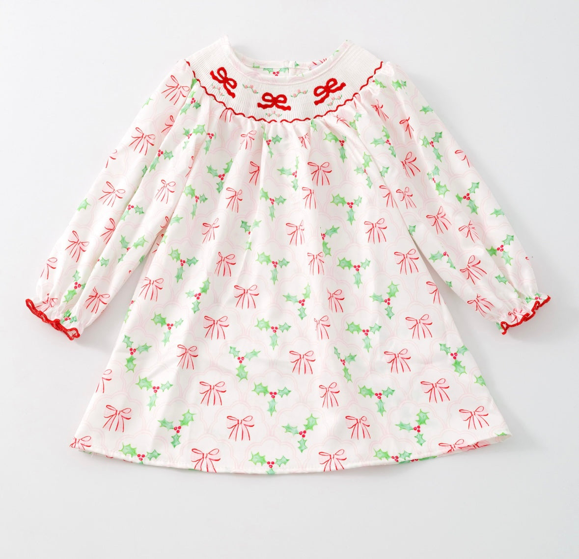 Clothing for Toddler Girl - Bows & Mistletoes Smocked Girls Dress