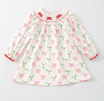 Clothing for Toddler Girl - Bows & Mistletoes Smocked Girls Dress