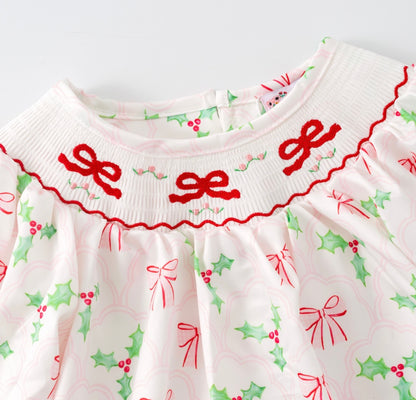 Clothing for Toddler Girl - Bows & Mistletoes Smocked Girls Dress
