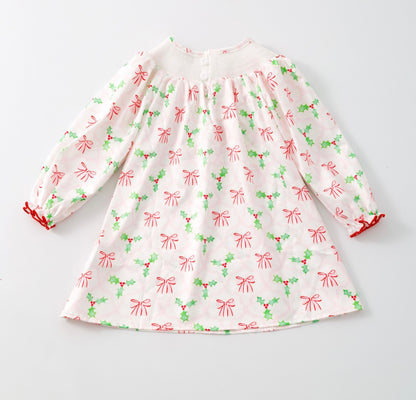 Clothing for Toddler Girl - Bows & Mistletoes Smocked Girls Dress