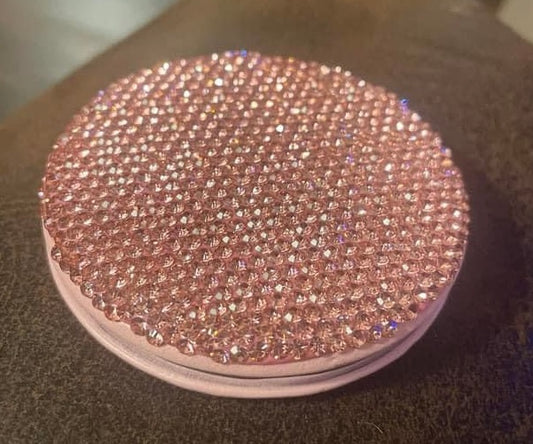 Rhinestone Compact Mirror - Pink * 2 in 1 - Plain Mirror and Magnifying Mirror