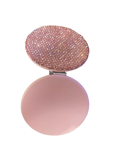 Rhinestone Compact Mirror - Pink * 2 in 1 - Plain Mirror and Magnifying Mirror