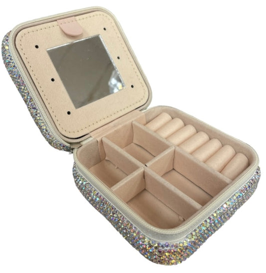 Small Silver Rhinestone Jewelry Case