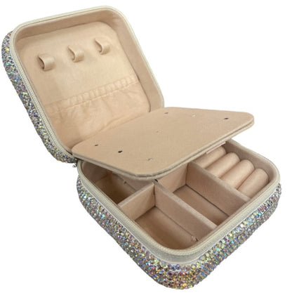 Small Silver Rhinestone Jewelry Case