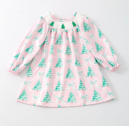 Clothing for Toddler Girl - Pink Tree Trellis Smocked Girls Dress