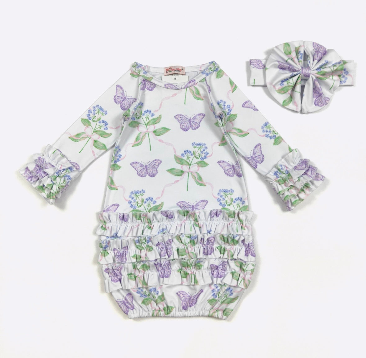 Clothing for Baby Girl - Violet Butterfly Baby Gown fits Newborn to 3 Months