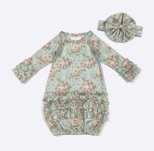 Clothing for Baby Girl - Aqua Antique Baby Gown fits Newborn to 3 Months