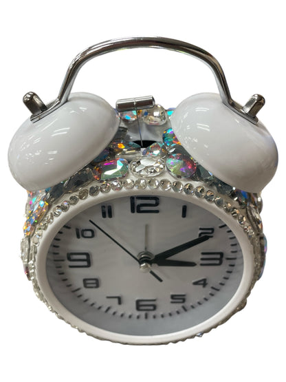 Bling Bling! White & AB Large Rhinestone Alarm Clock