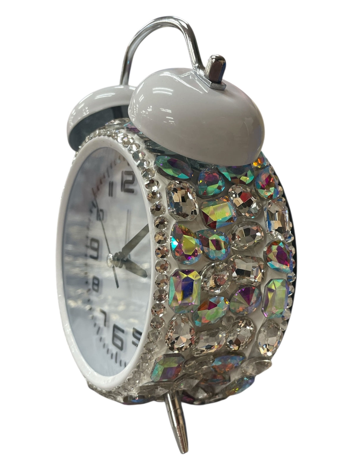 Bling Bling! White & AB Large Rhinestone Alarm Clock