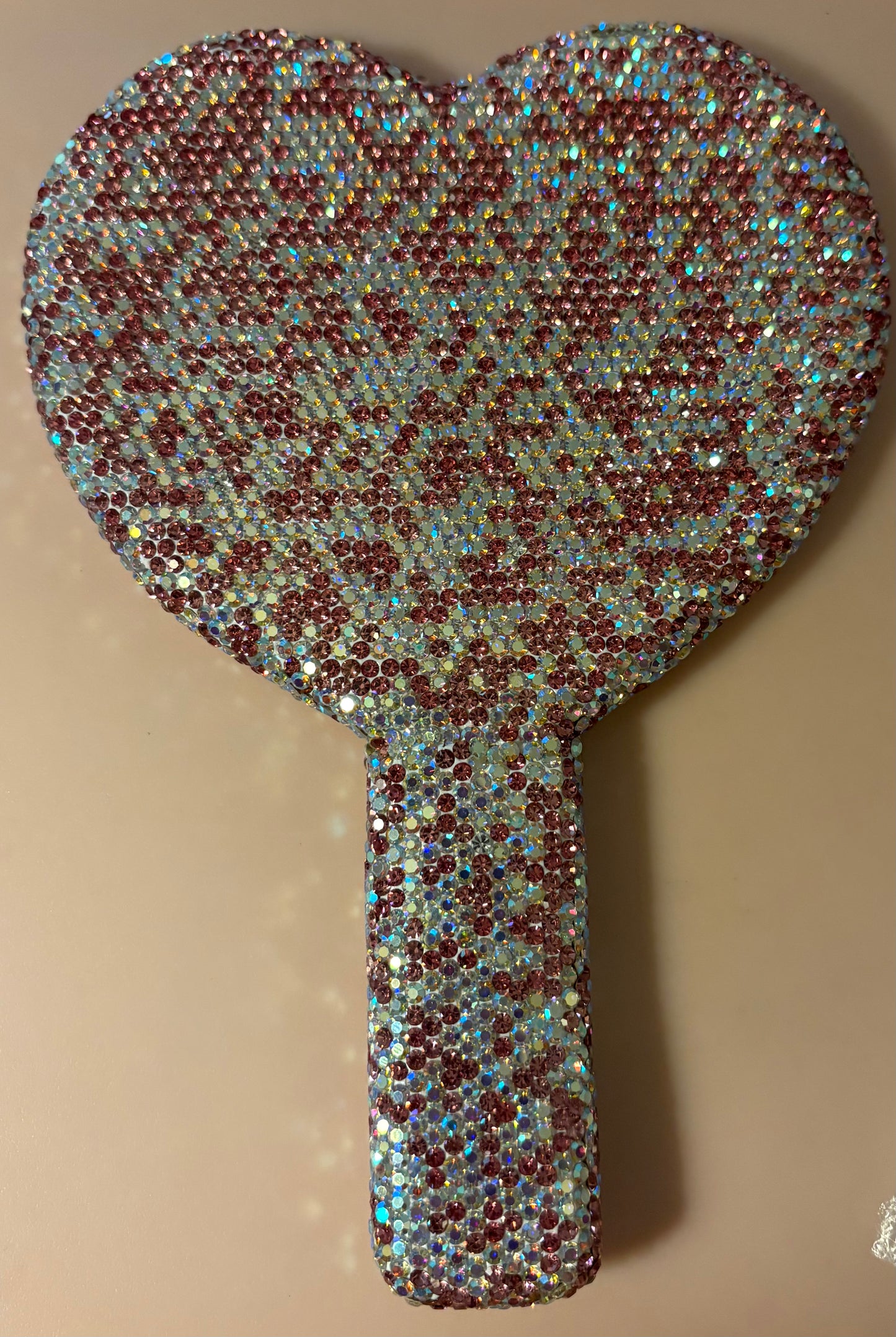 Bling Bling! Pink Crystal Rhinestone Heart Handheld Mirror 8” x 5”