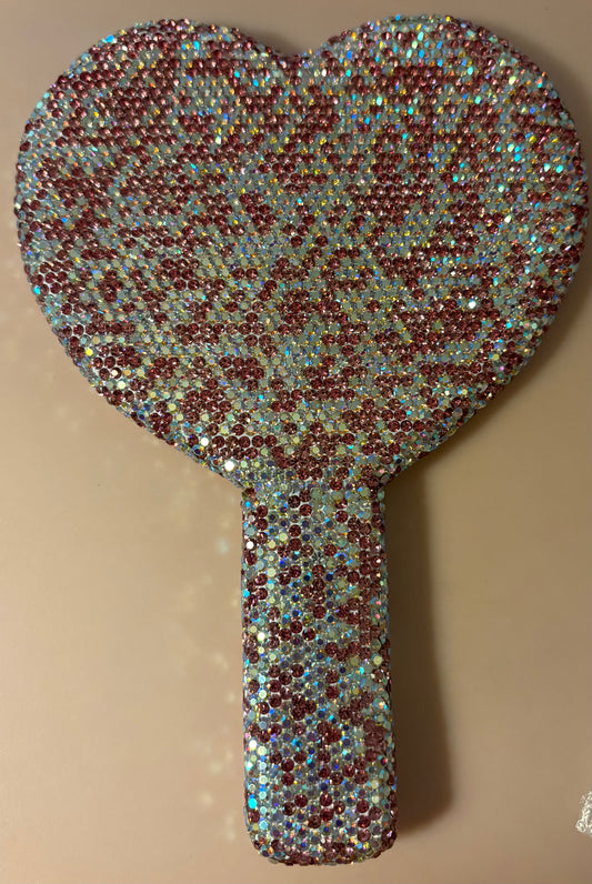 Bling Bling! Pink Crystal Rhinestone Heart Handheld Mirror 8” x 5”