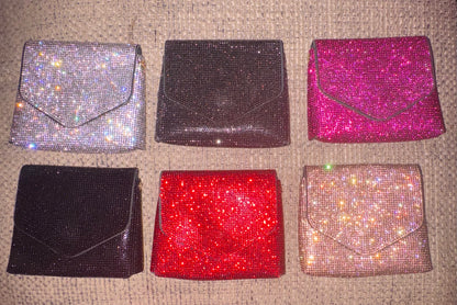 Bling Bling!! Crystal-embellished mini shoulder/evening bag with adjustable gold chain - available in 6 colors