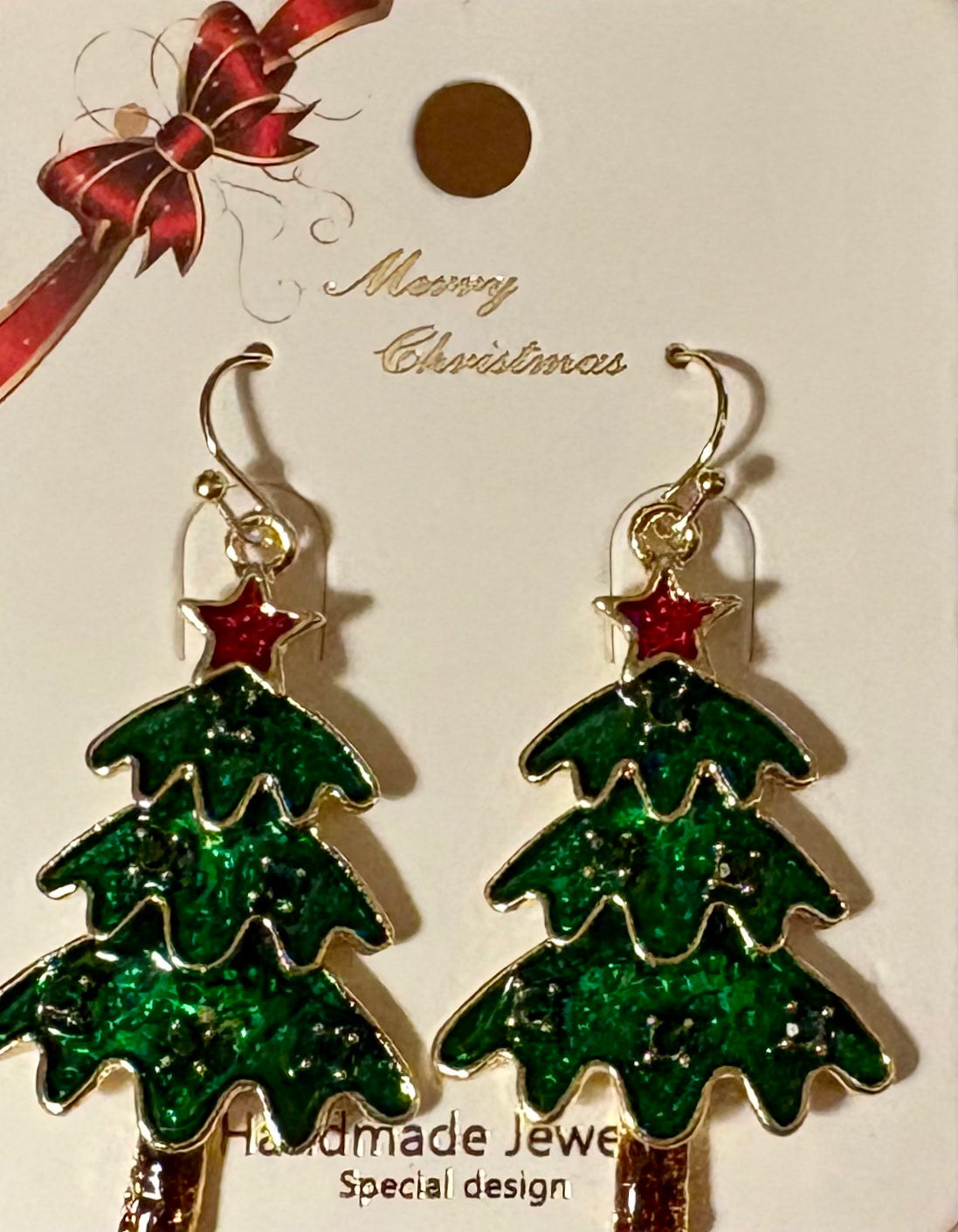 Earrings - Christmas Tree Enamel with faceted stones - available in two colors