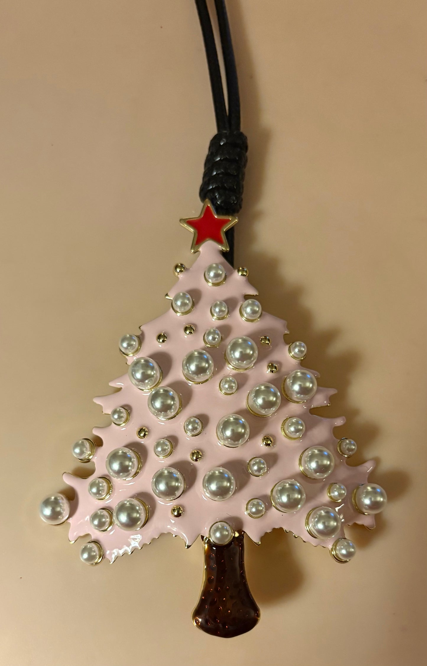 Necklace - Large Enamel Christmas Tree Necklace with Pearls available in 2 colors