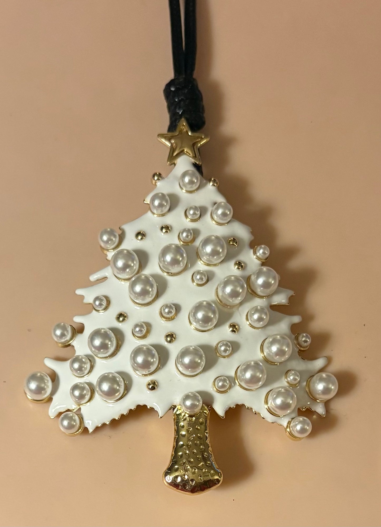 Necklace - Large Enamel Christmas Tree Necklace with Pearls available in 2 colors