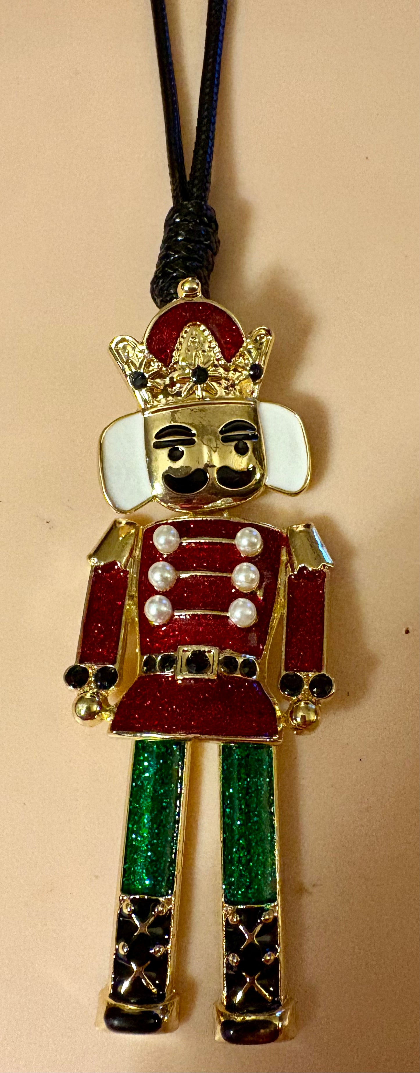 Necklace - Large Enamel Nutcracker with Pearls available in 2 colors
