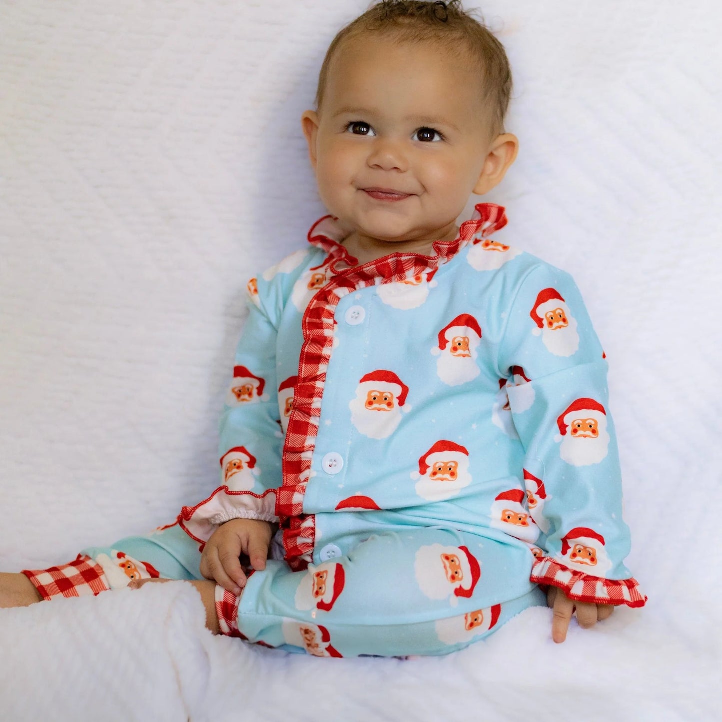 Clothing for Baby Girl - Baby Ruffle Buttflap Pajamas - Vintage Santa Holiday Lounge