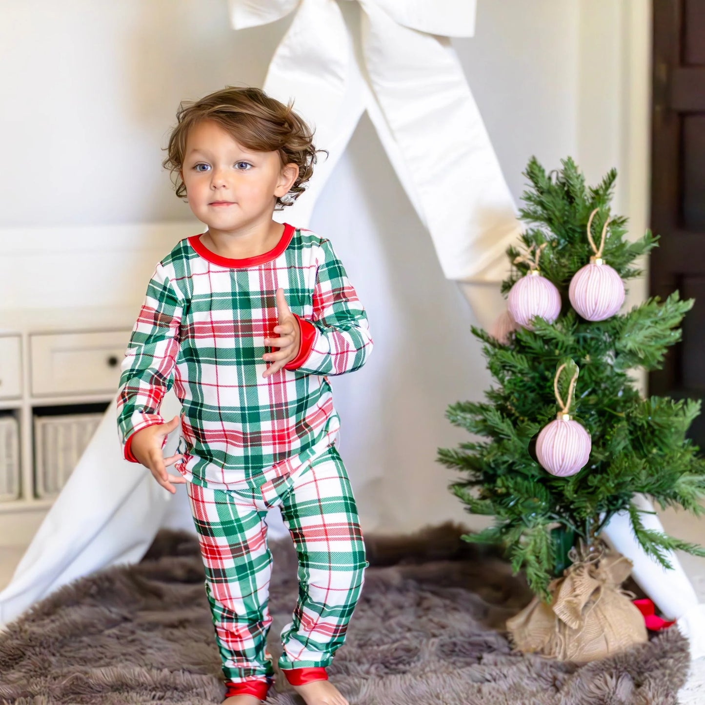 Clothing for Baby Boy - Buttflap Pajamas - Christmas Plaid Holiday Lounge