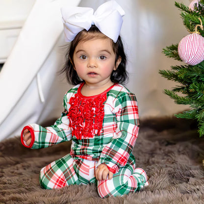 Clothing for Baby Girl - Ruffle Buttflap Pajamas - Christmas Plaid Holiday Lounge