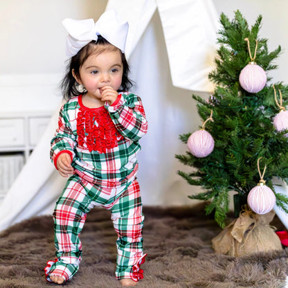 Clothing for Baby Girl - Ruffle Buttflap Pajamas - Christmas Plaid Holiday Lounge