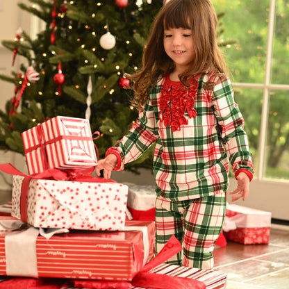 Clothing for Baby Girl - Ruffle Buttflap Pajamas - Christmas Plaid Holiday Lounge