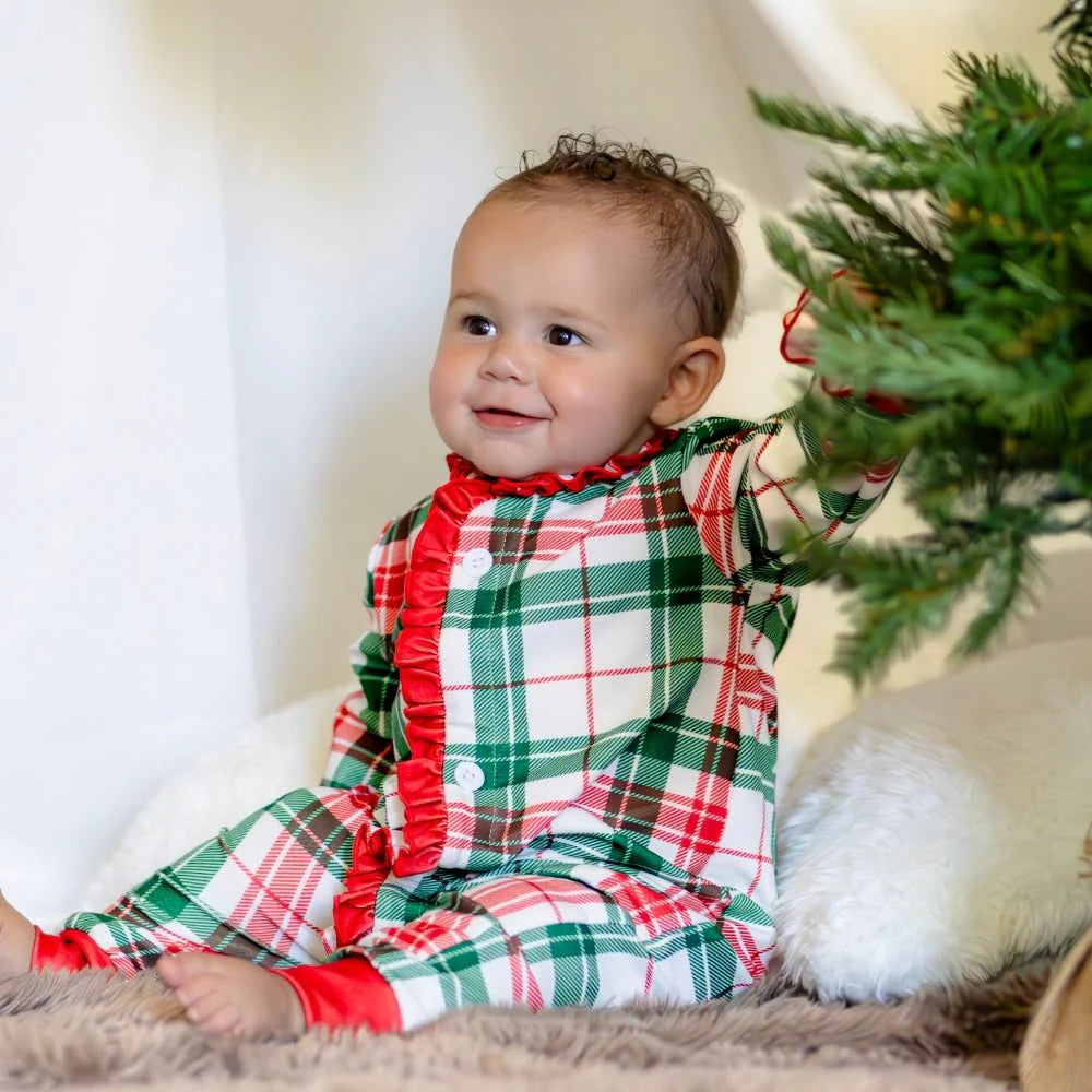Clothing for Baby Girl - Baby Ruffle Buttflap Pajamas - Christmas Plaid Holiday Lounge